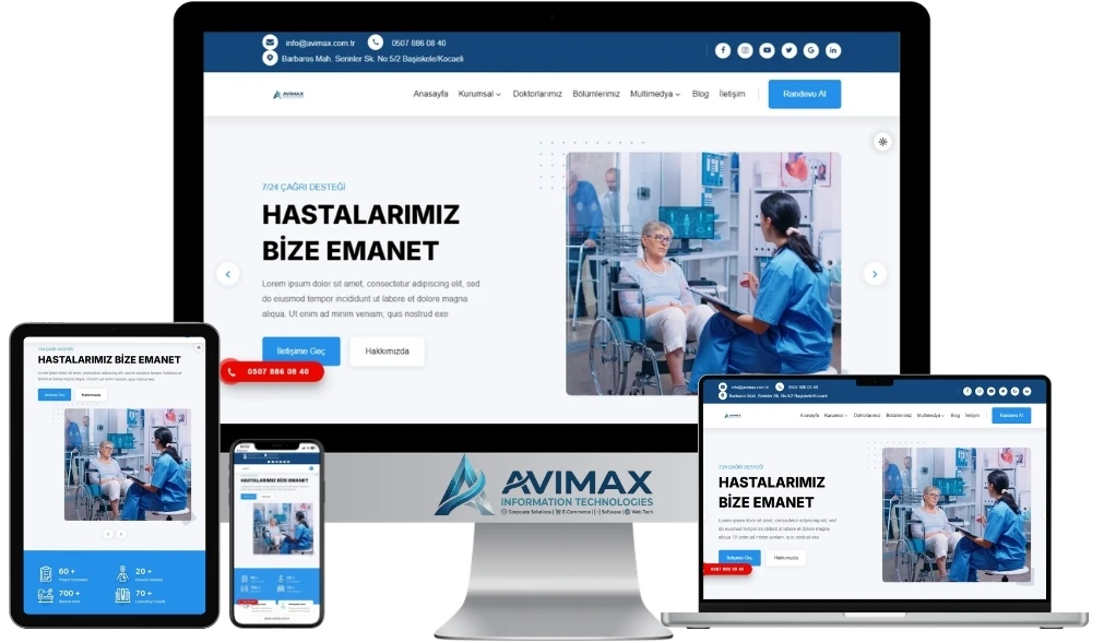 Gelişmiş Hastane ve Sağlık Grubu Web Sitesi Yazılımı | Hastane V3 - Avimax Yazılım