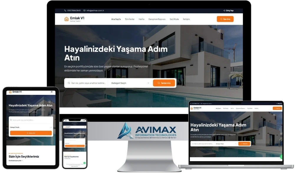 Emlak V1 | Emlak ve Gayrimenkul İlan Yönetim Yazılımı | Avimax Yazılım