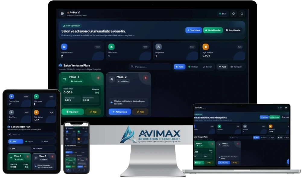 Gelişmiş Kafe Adisyon ve Masa Yönetim Sistemi | AviPos V1 - Avimax Yazılım