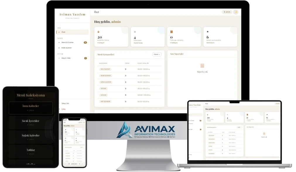 QR Menü-Adisyon V1 | Dijital Menü ve Adisyon Yönetim Yazılımı | Avimax Yazılım